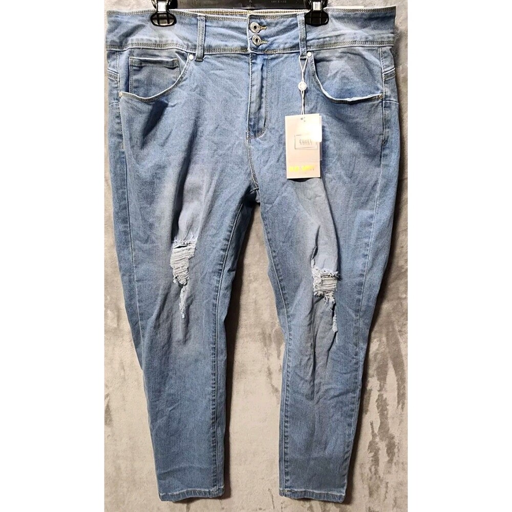 NWT BLUE SAVVY Womens 22W Curvy Skinny Stretch Distressed Blue Jeans Boho Hippie